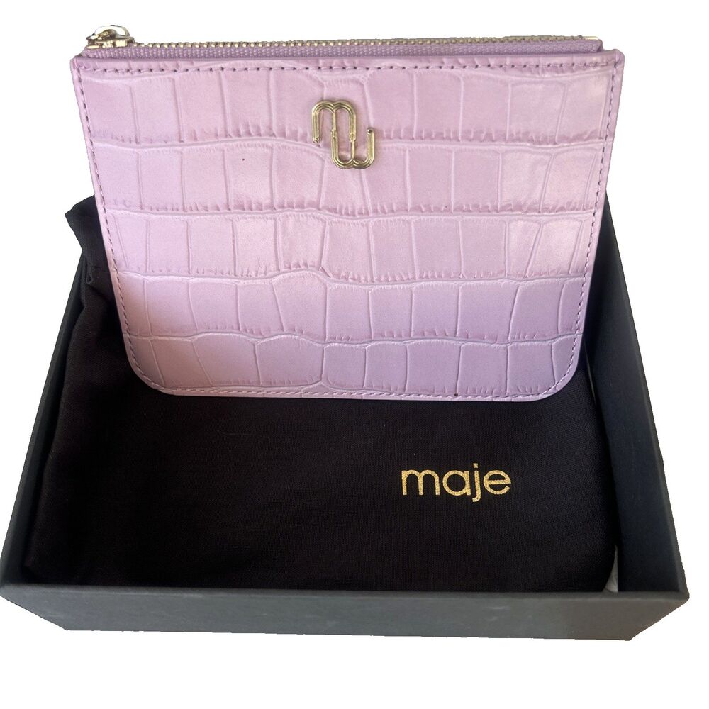 Maje Pink Crocodile Embossed Design Leather Zip Up Coin Wallet/Pouch NEW